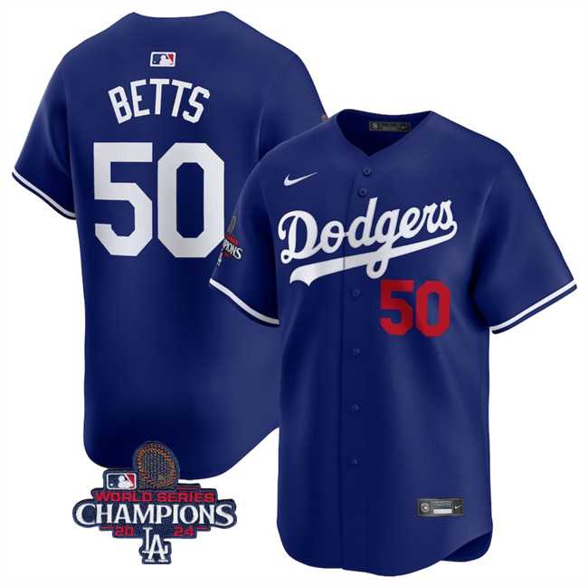 Men%27s Los Angeles Dodgers #50 Mookie Betts Royal 2024 World Series Champions Alternate Limited Stitched Baseball Jersey